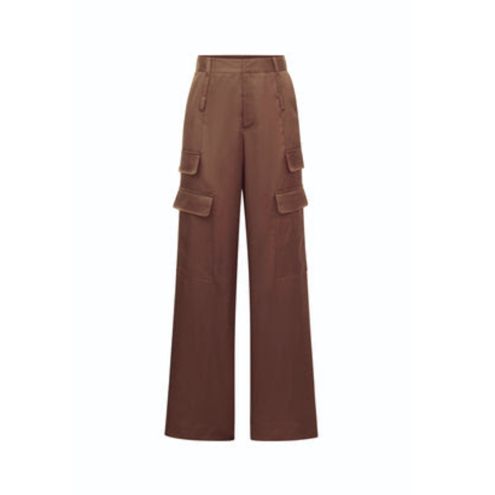 BNWT chocolate brown “mocha” Milan satin cargo The Noli Shop pants 4